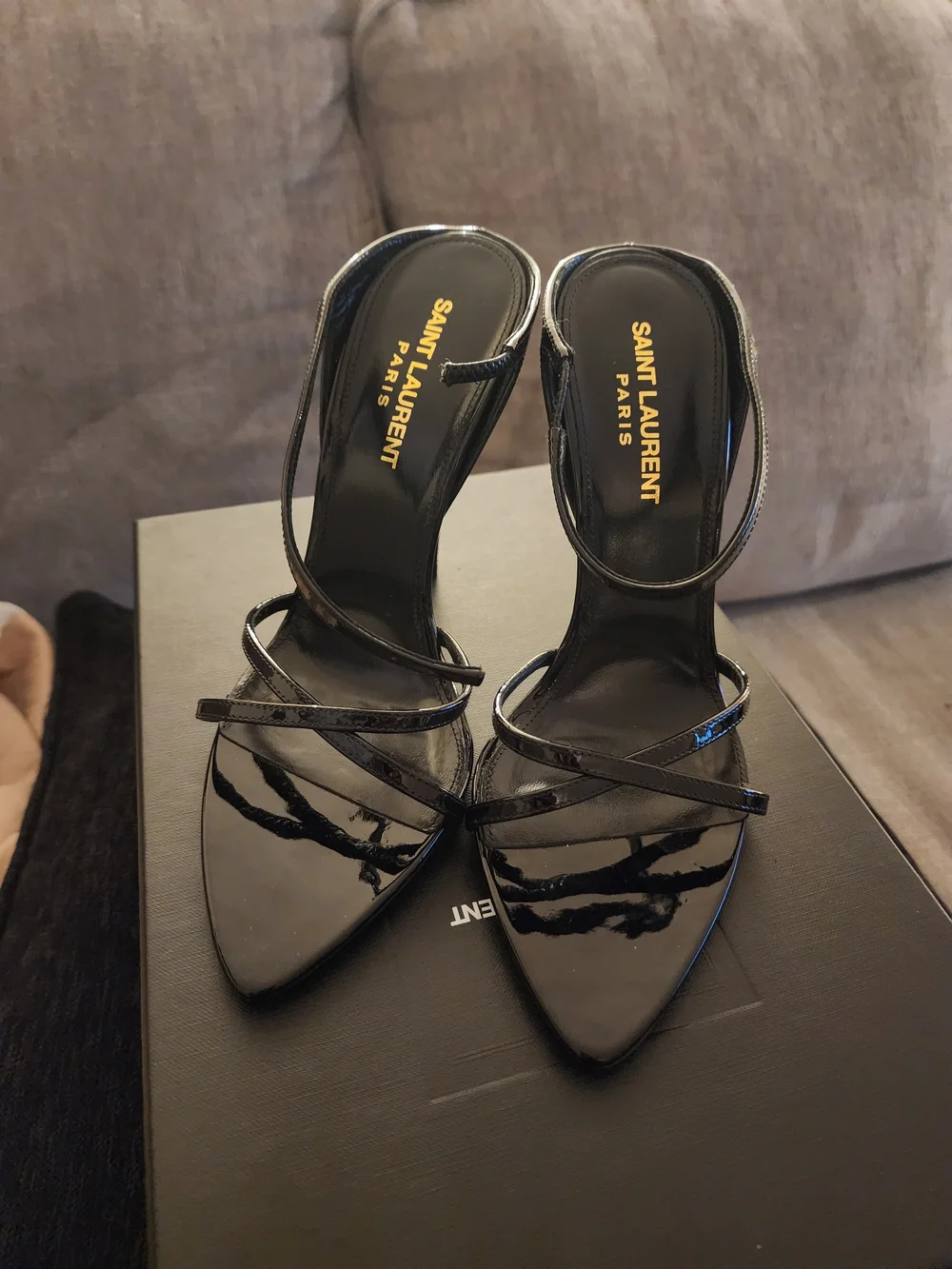 Saint Laurent Black Patent Leather Strappy Pointed-Toe Heel - Picture 4 of 9